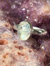 Load image into Gallery viewer, faceted rainbow moonstone ring size 9
