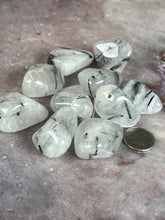 Load image into Gallery viewer, Tumbled black tourmalinated quartz
