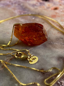 Hessonite garnet on 18" 14k gold chain